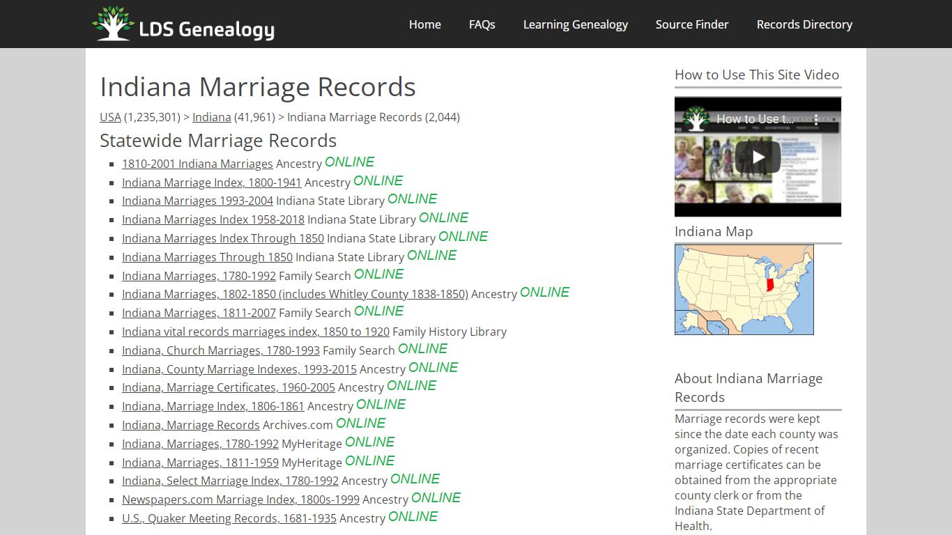 Indiana Marriage Records - LDS Genealogy